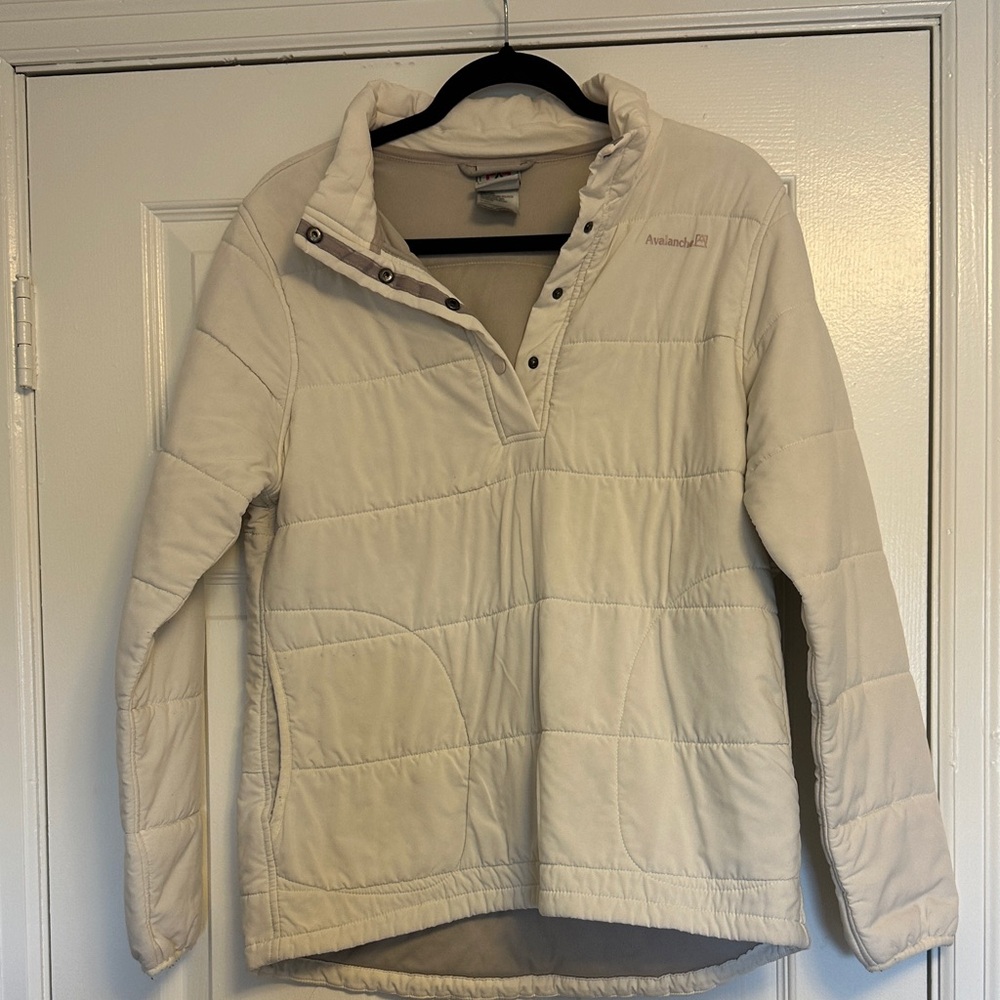 Avalanche Jacy Quilted Puffer Pullover // Ivory White Snap Mock Neck
